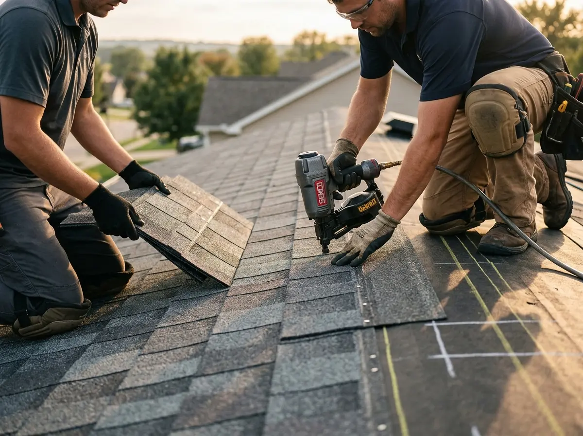 Professional roofer working on a residential roof in Pittsgrove